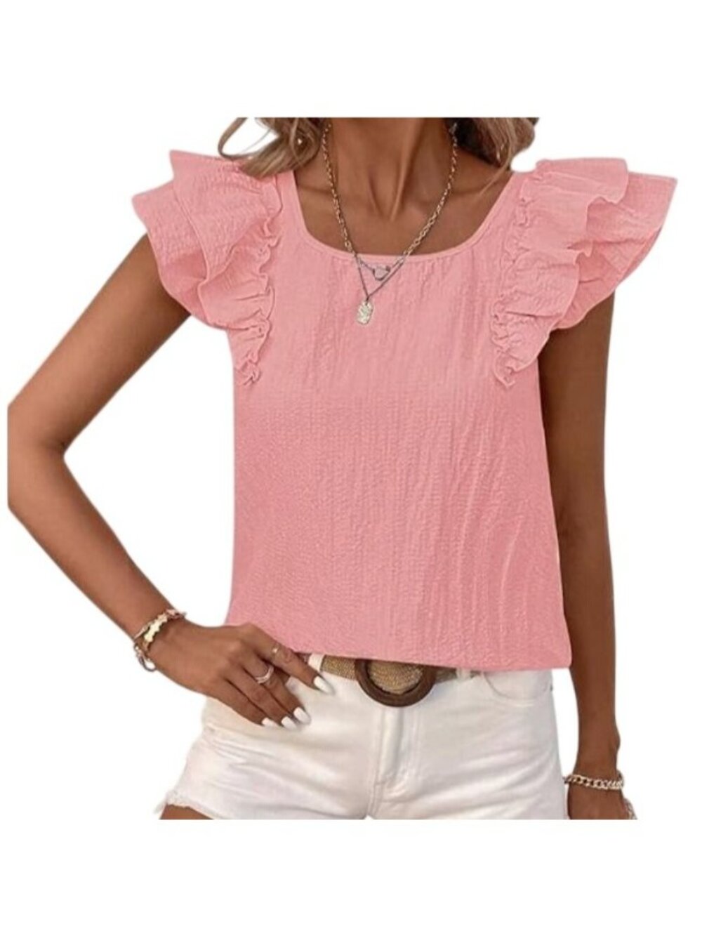 Falechay Ruffled Sleeveless Top Bow Back Detail Large Pink New Summer